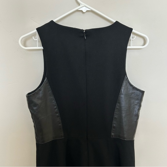 Banana Republic Sleeveless Fit & Flare Black Dress, Faux Leather Inserts, Size 8 - Picture 5 of 7